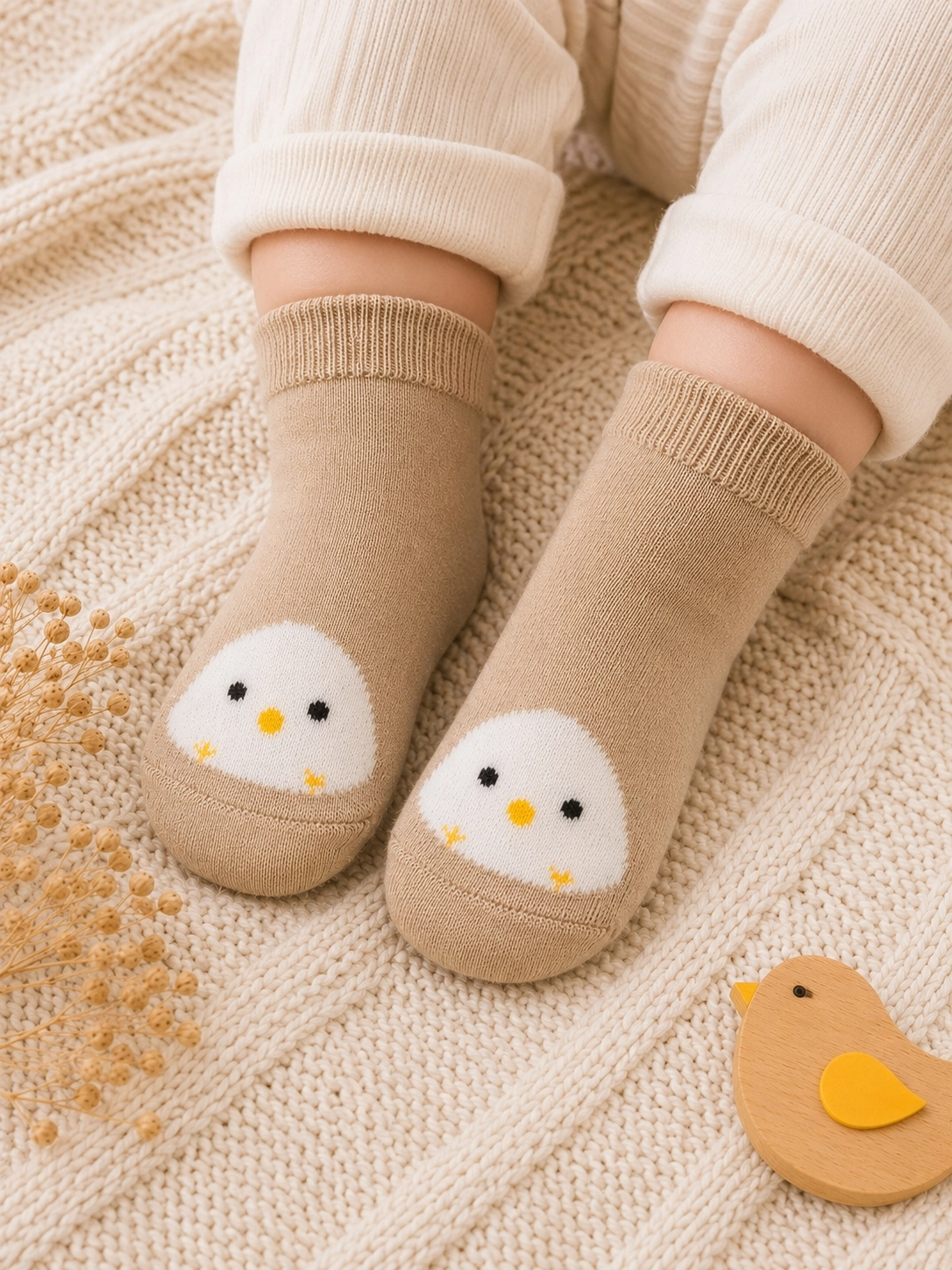 Defne Baby Civciv Desenli Bebek Çorabı Bej 12-18 Ay