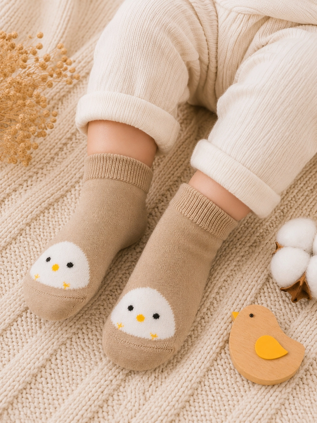 Defne Baby Civciv Desenli Bebek Çorabı Bej 12-18 Ay