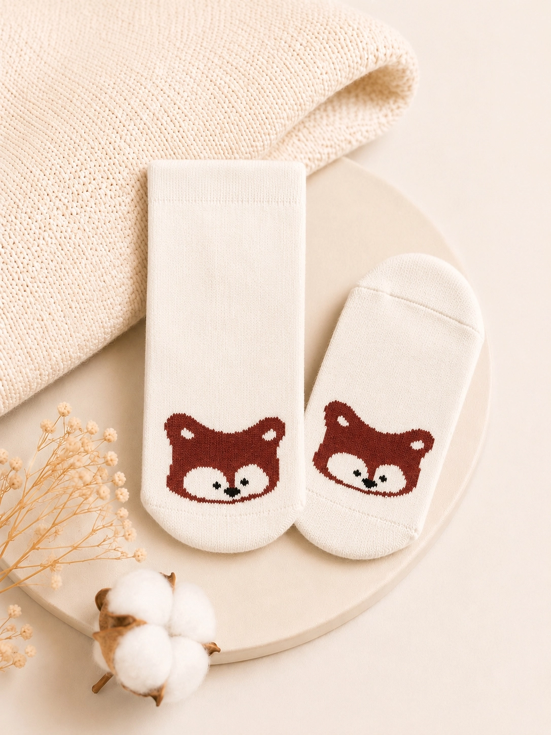 Defne Baby Tilki Desenli Beyaz Bebek Çorabı 12-18 Ay