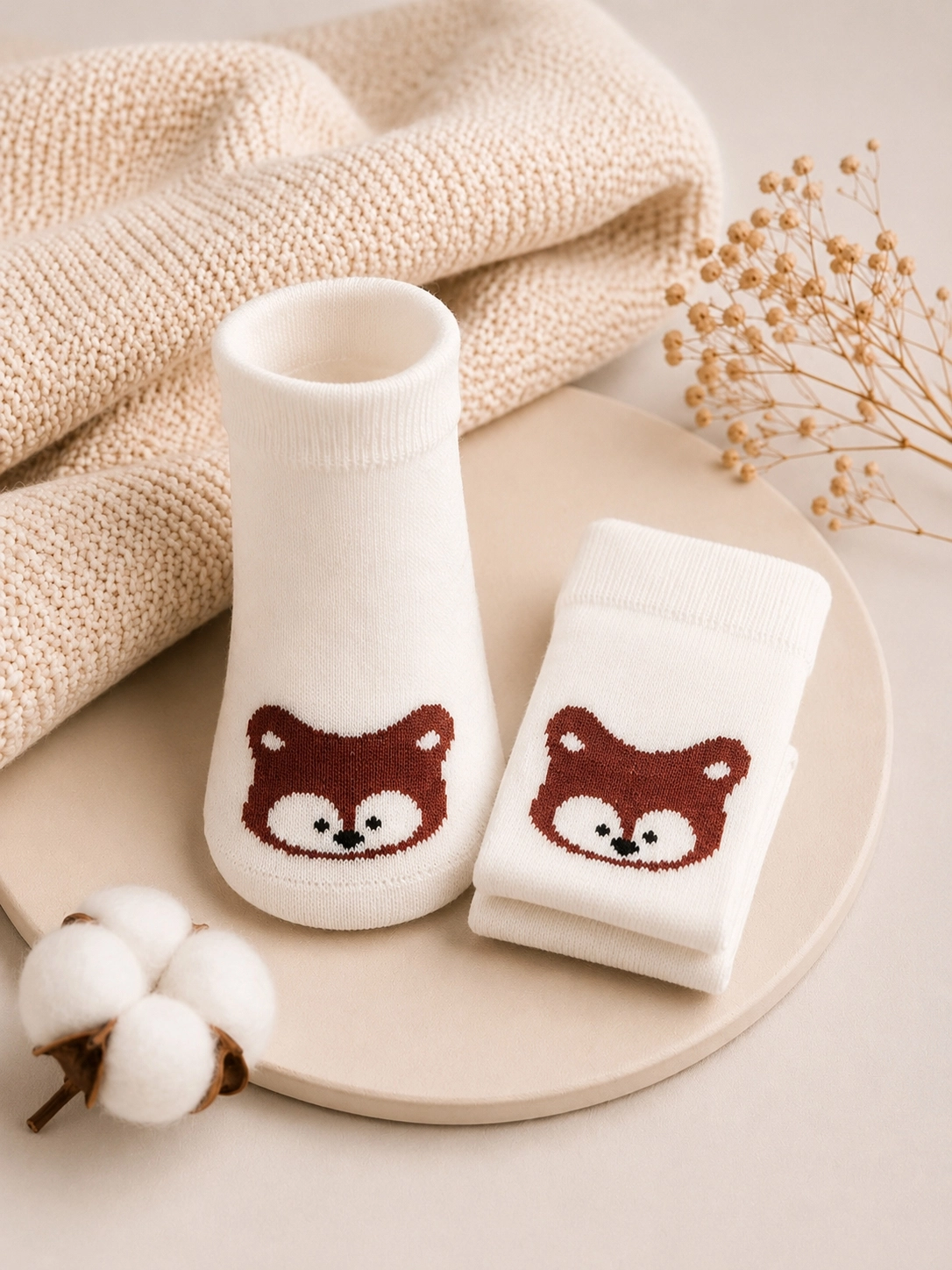 Defne Baby Tilki Desenli Beyaz Bebek Çorabı 12-18 Ay