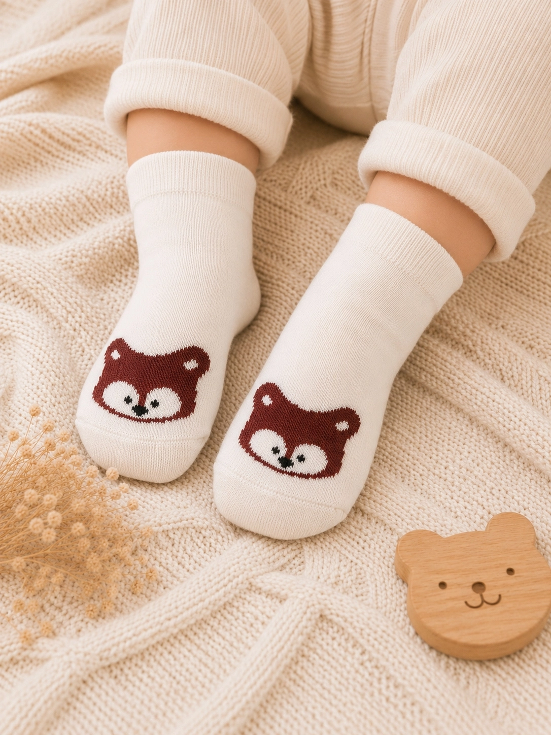 Defne Baby Tilki Desenli Beyaz Bebek Çorabı 12-18 Ay