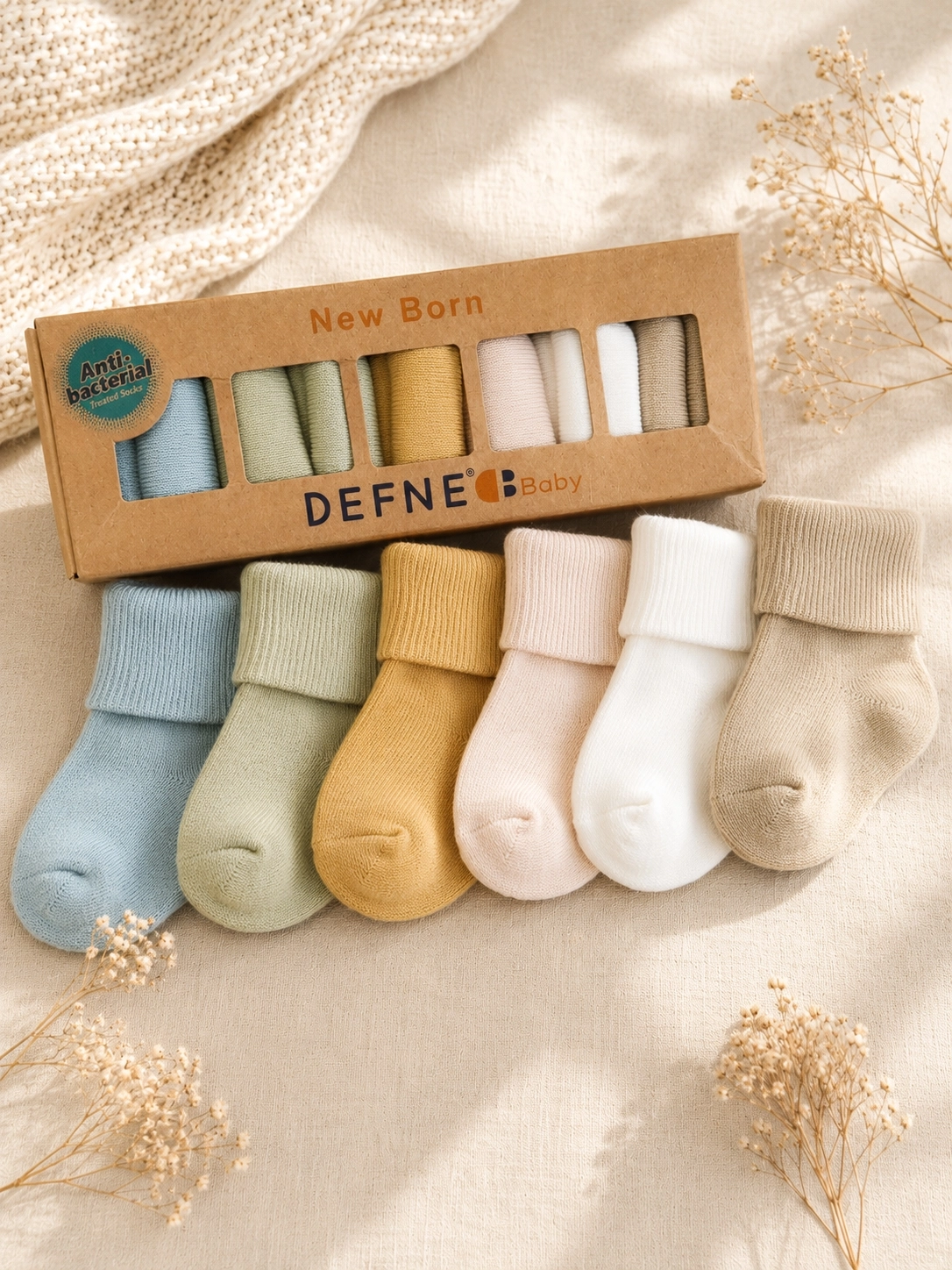 Defne Newborn Antibacterial 6’lı Çorap Set