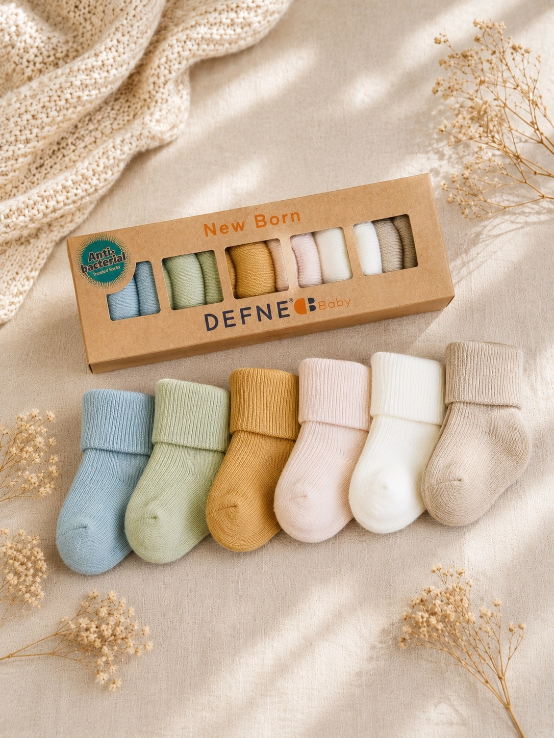 Defne Newborn Antibacterial 6’lı Çorap Set