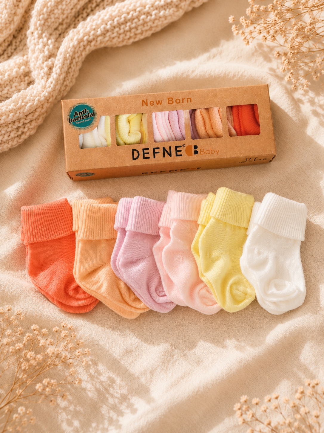 Defne Newborn Antibacterial 6’lı Çorap Set