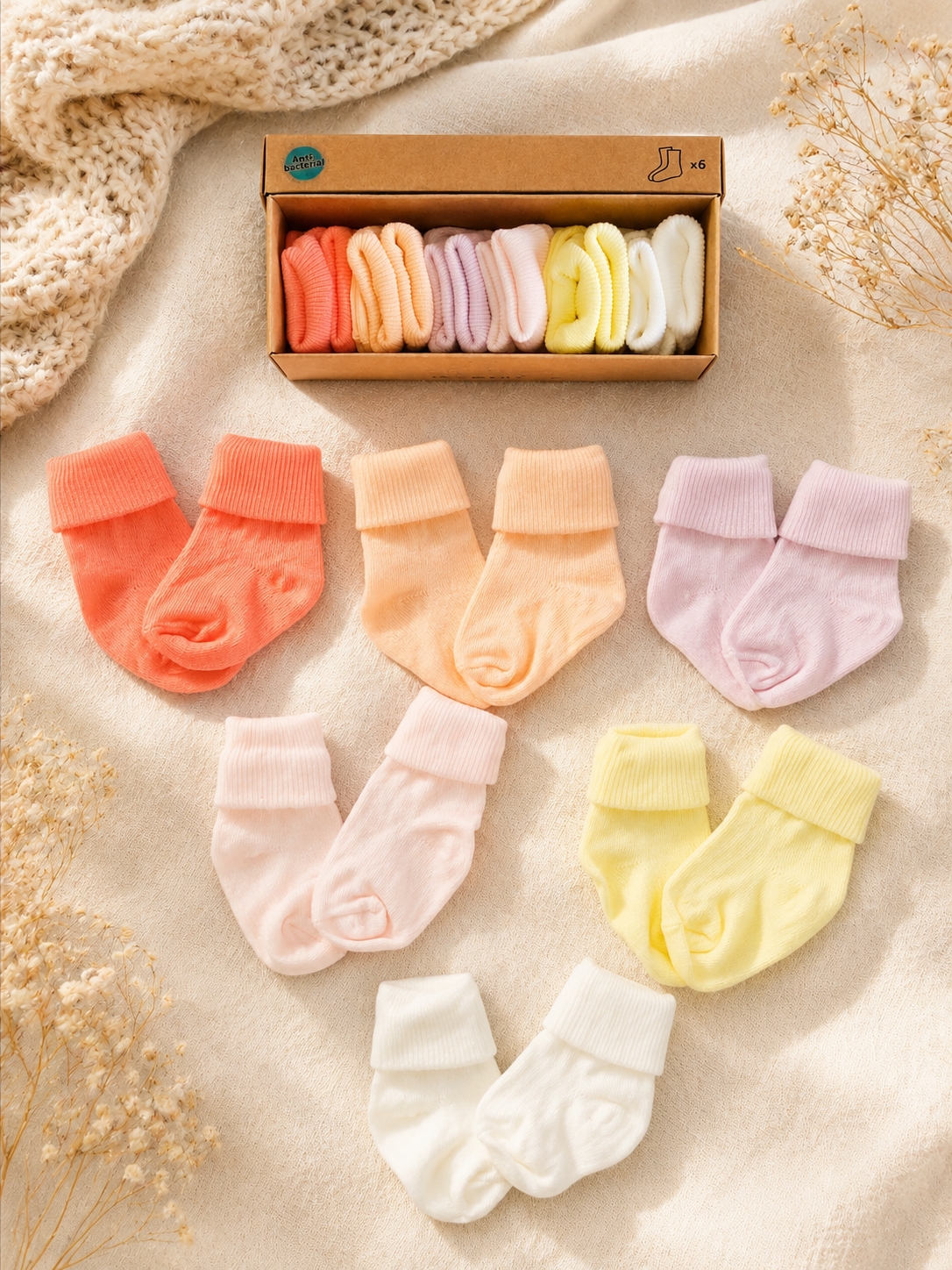 Defne Newborn Antibacterial 6’lı Çorap Set