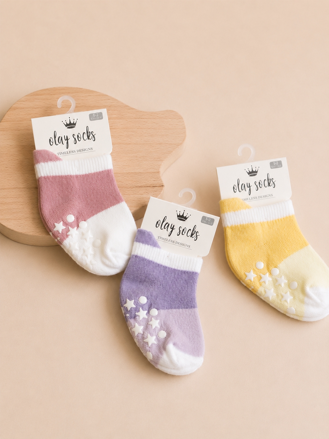 Olay Socks Kaydırmaz Tabanlı Bebek Çorabı 3’lü Set Mor&Sarı
