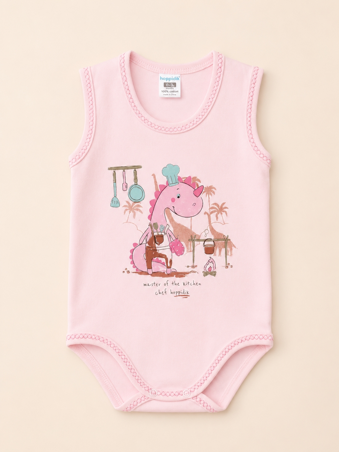 Hoppidik Şef Dinozor Baskılı Kolsuz Bebek Body Pembe  Sayfa Başlığı