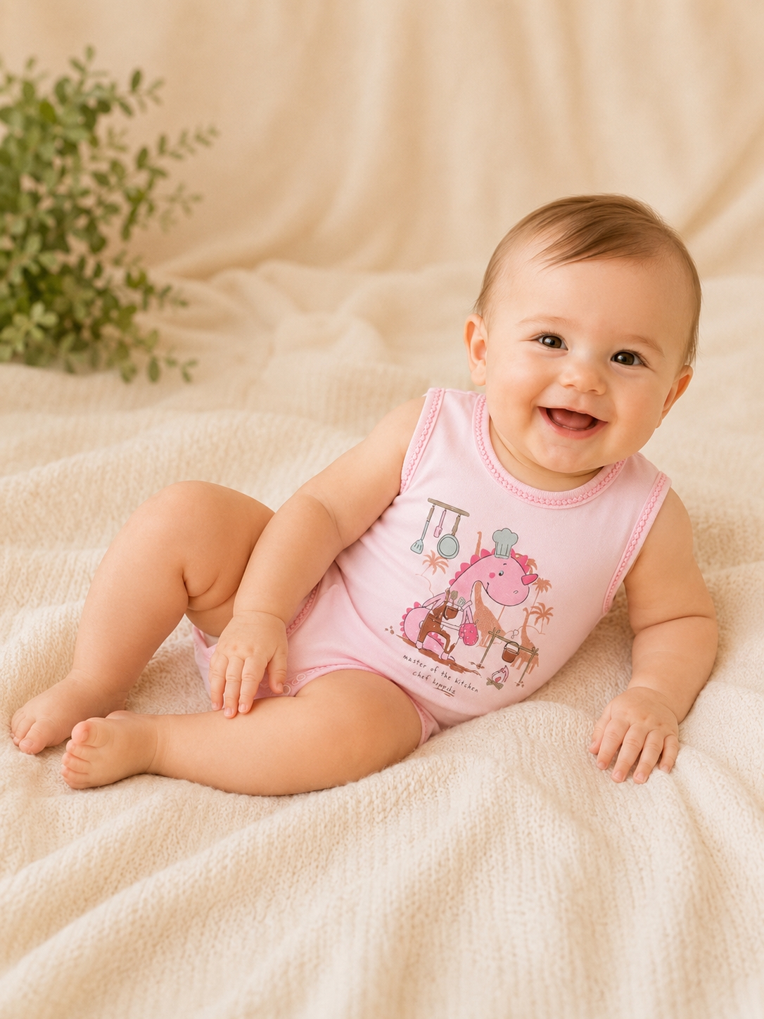 Hoppidik Şef Dinozor Baskılı Kolsuz Bebek Body Pembe  Sayfa Başlığı
