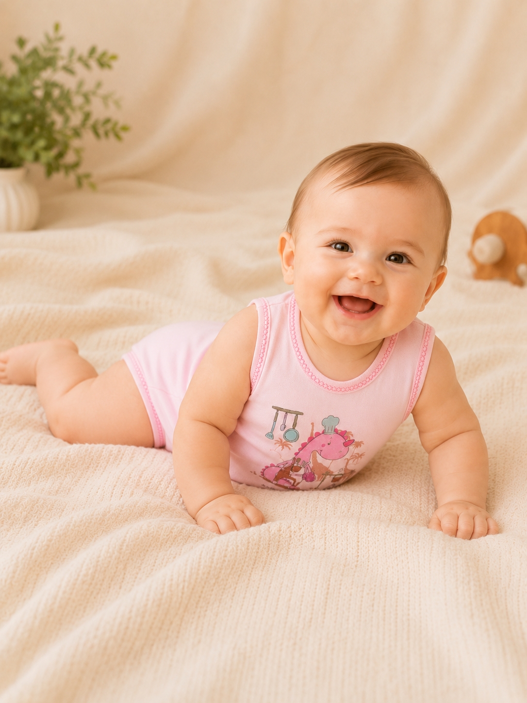 Hoppidik Şef Dinozor Baskılı Kolsuz Bebek Body Pembe  Sayfa Başlığı