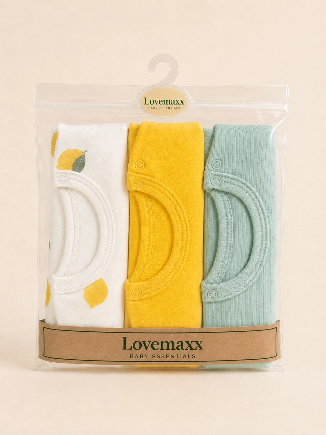 Lovemaxx 3’lü Uzun Kollu Bebek Body Seti Limon Desenli