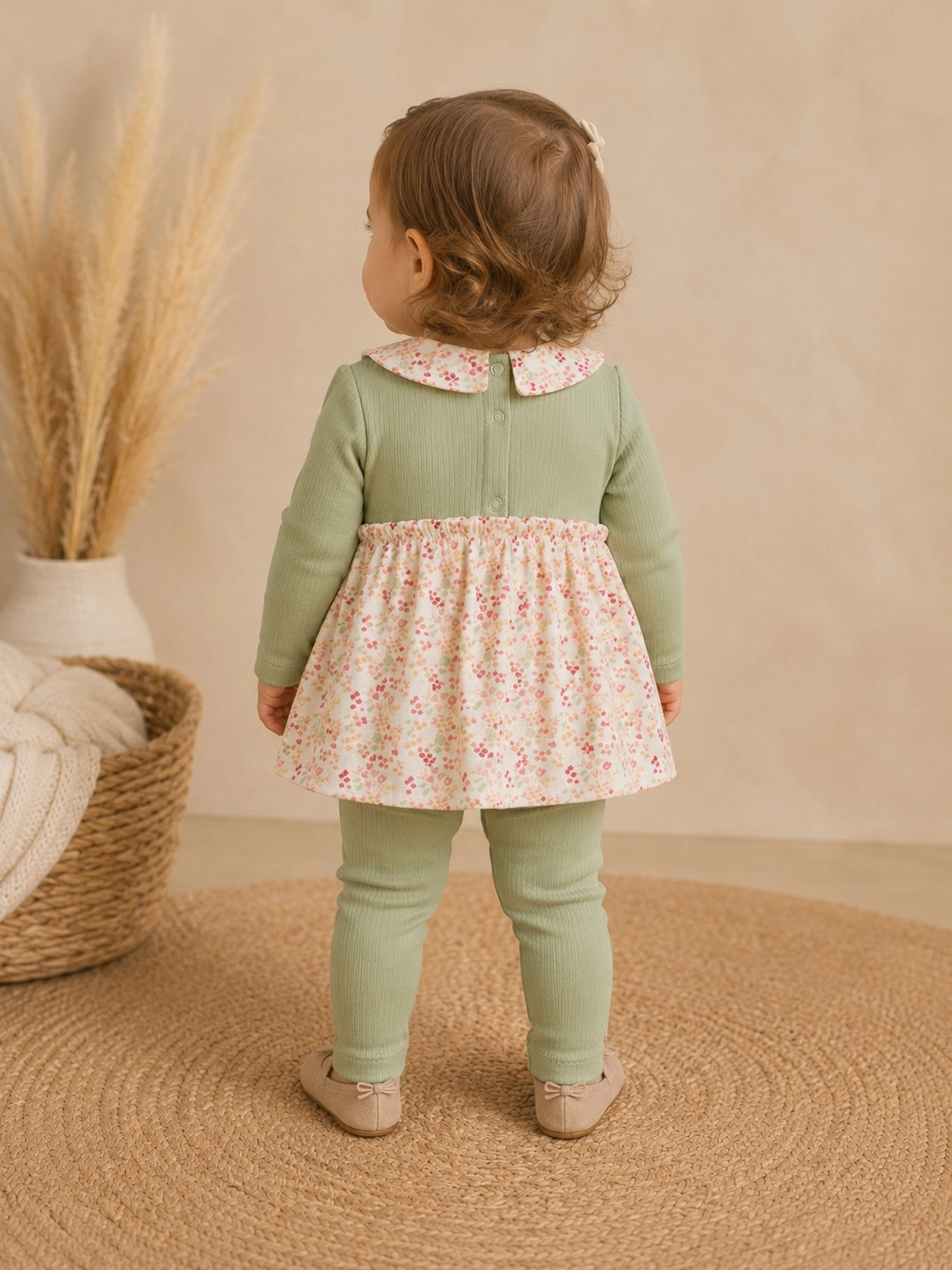 Begisa Floral Yaka Kız Bebek Alt Üst Takım