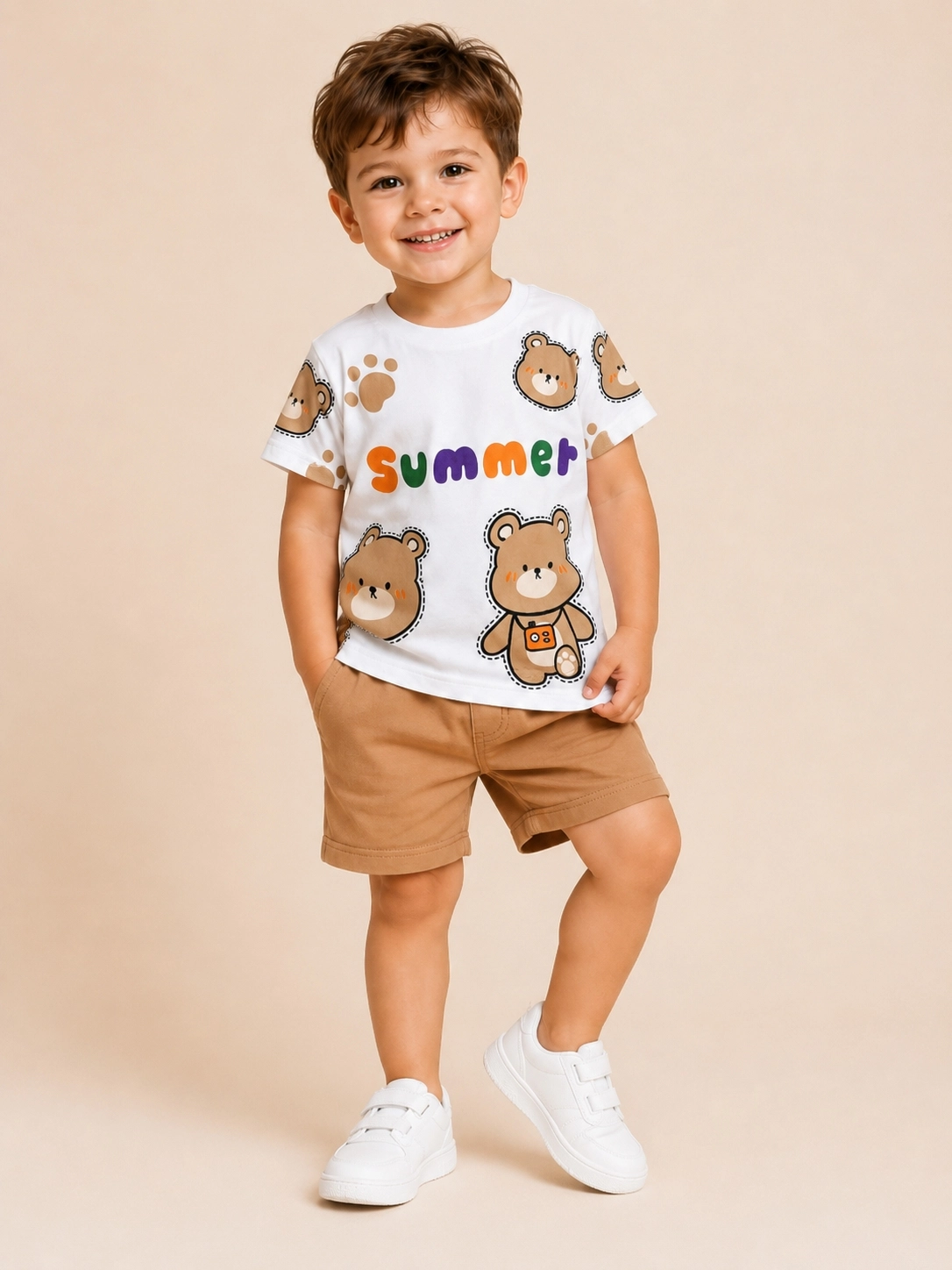 BICIR 1-4 YAŞ SUMMER BASKILI TİŞÖRT-ŞORT ERKEK BEBEK/ÇOCUK TAKIM