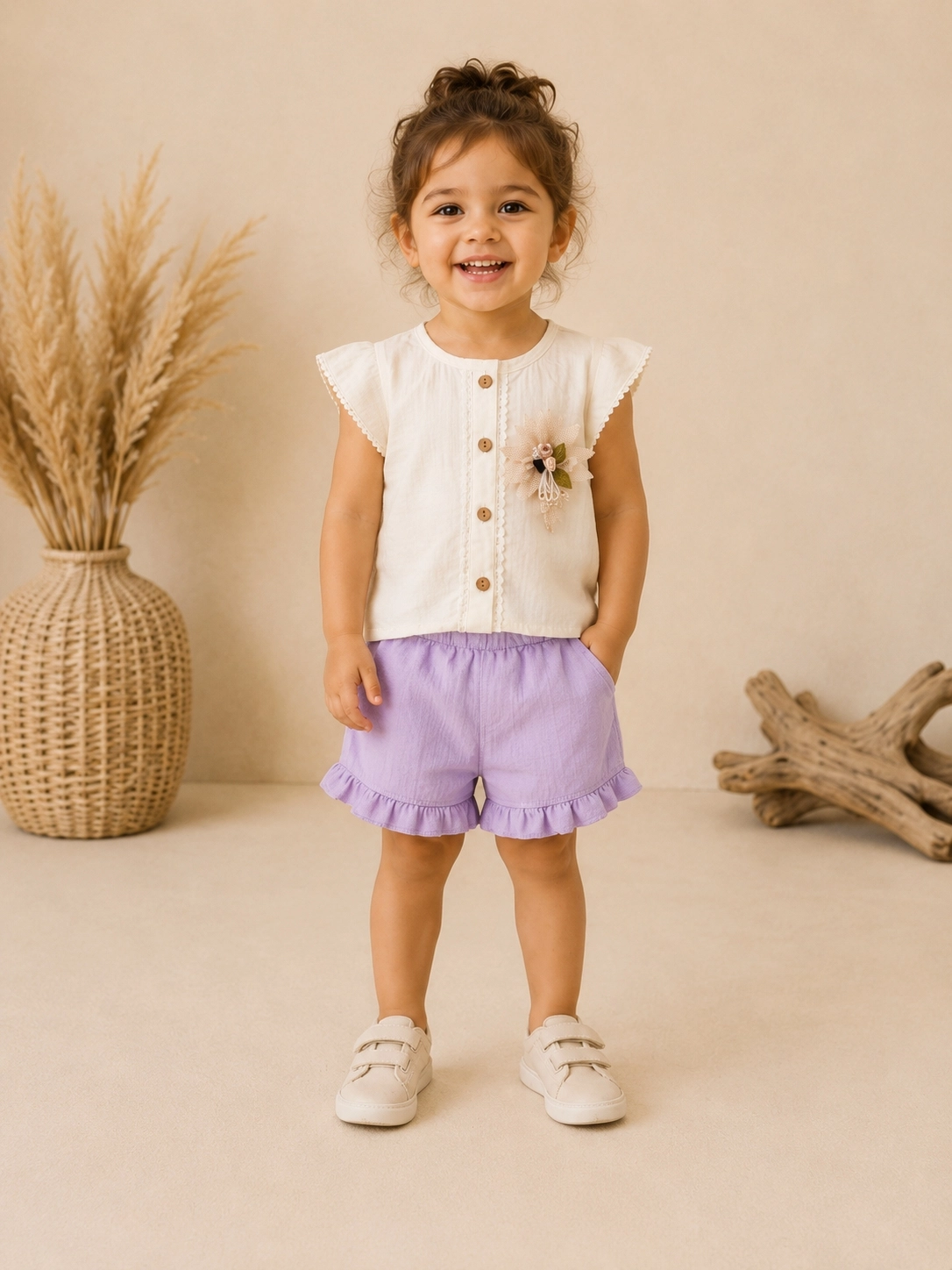 Mini Baray 9-24 Ay Önü Çi̇çekli̇ Kız Bebek Şortlu Takım