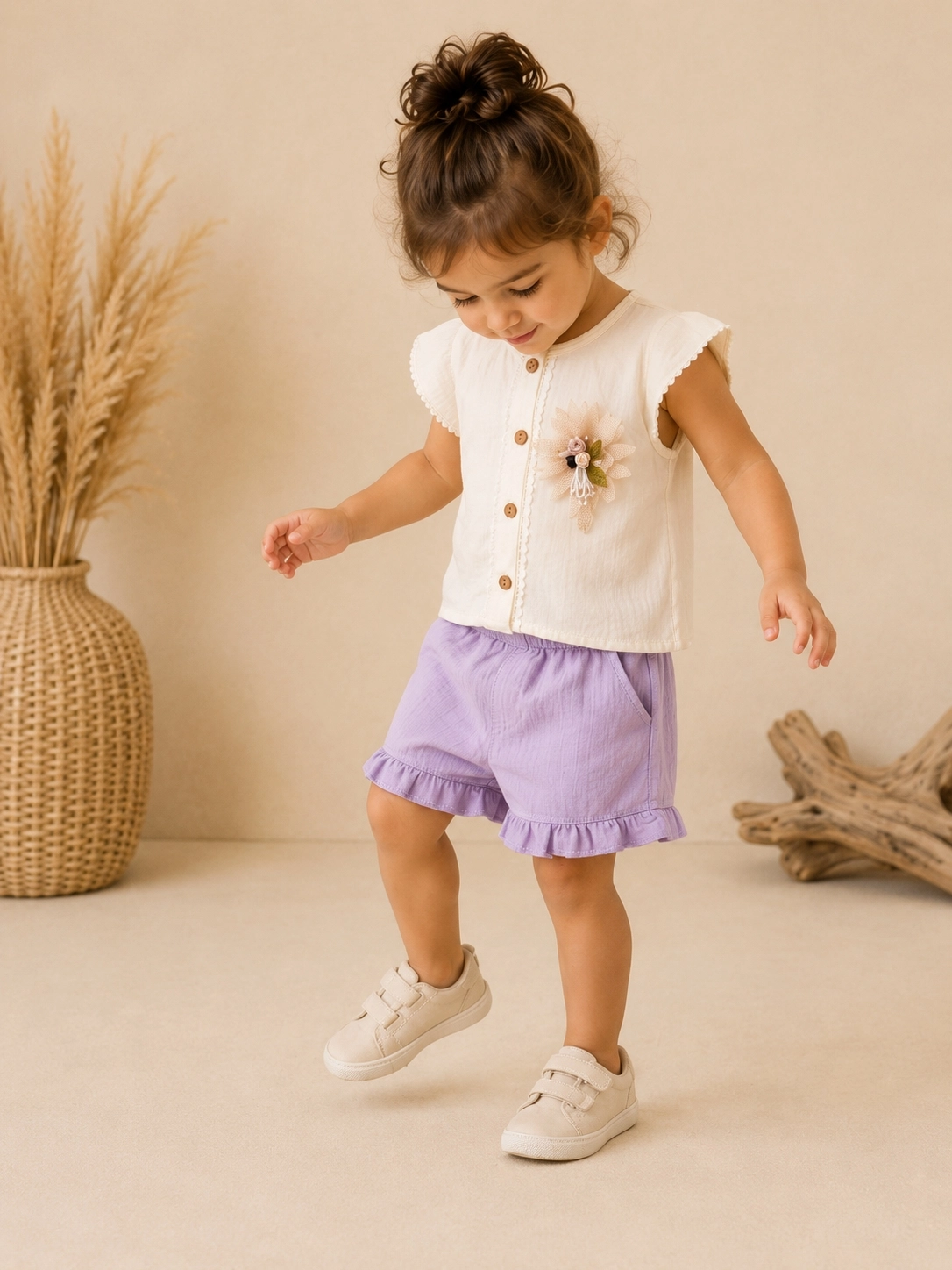 Mini Baray 9-24 Ay Önü Çi̇çekli̇ Kız Bebek Şortlu Takım