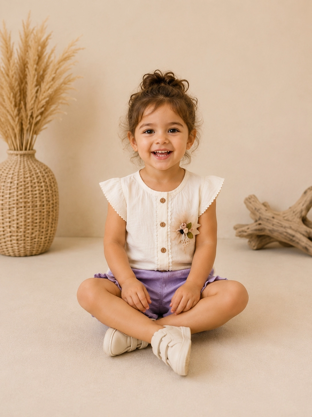 Mini Baray 9-24 Ay Önü Çi̇çekli̇ Kız Bebek Şortlu Takım