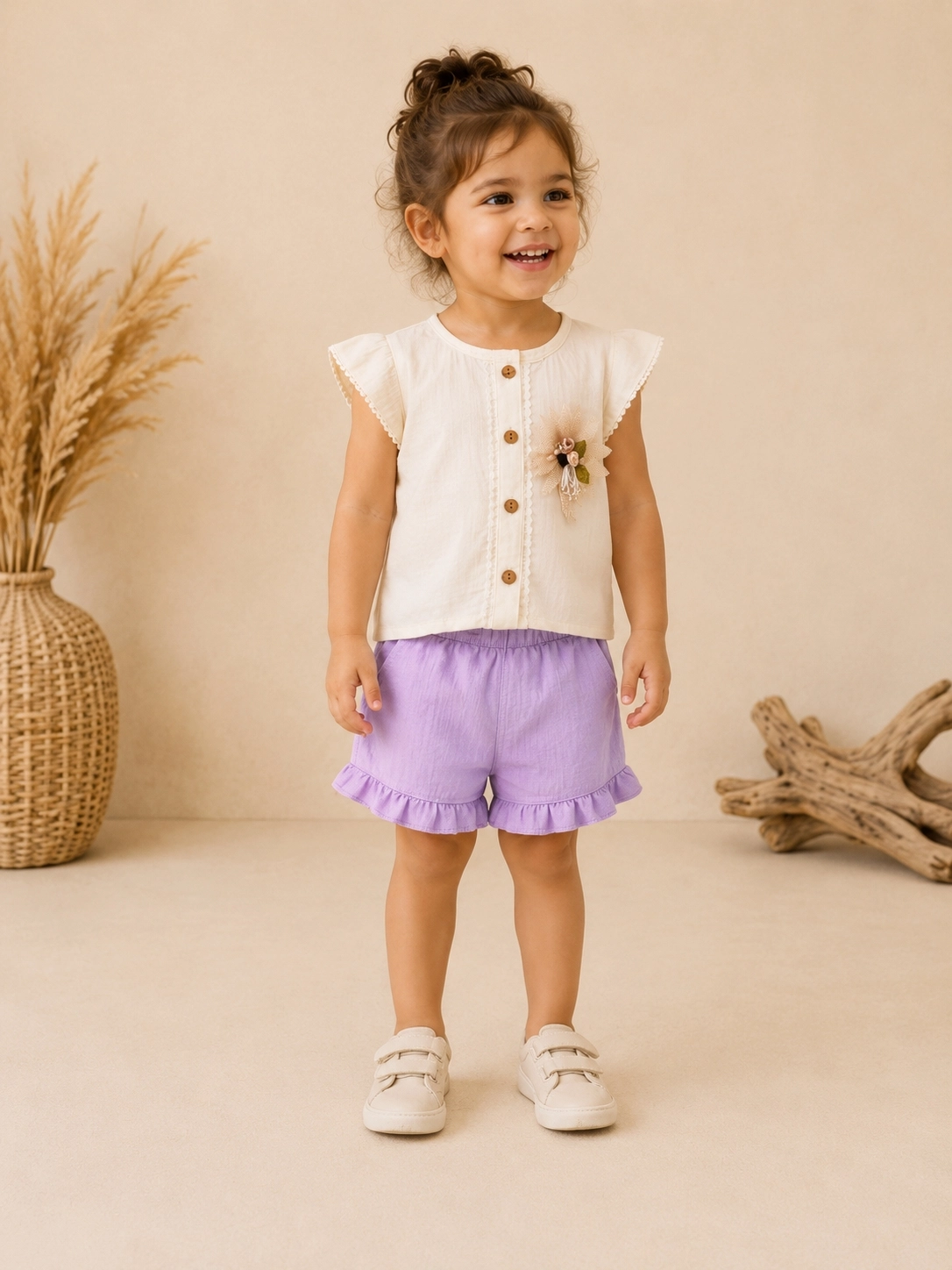 Mini Baray 9-24 Ay Önü Çi̇çekli̇ Kız Bebek Şortlu Takım