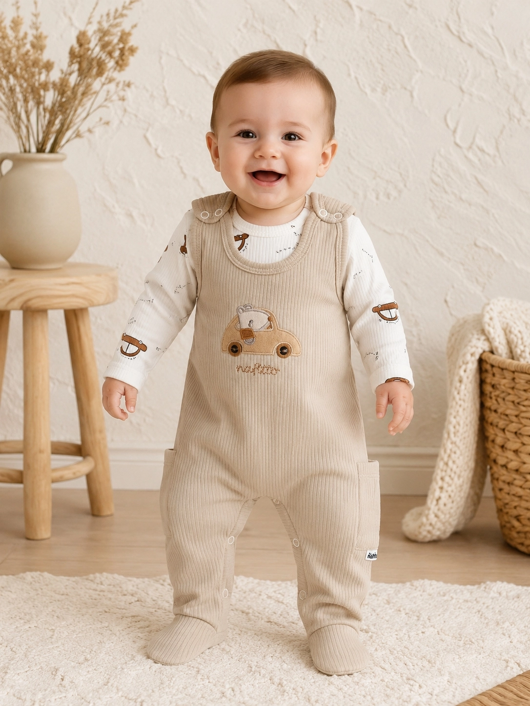 Nafitto 3-9 Ay Unisex Gezegen Desenli Bebek Tulum