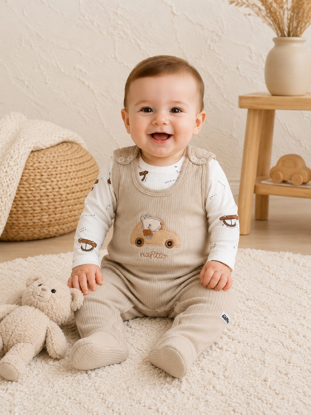 Nafitto 3-9 Ay Unisex Gezegen Desenli Bebek Tulum