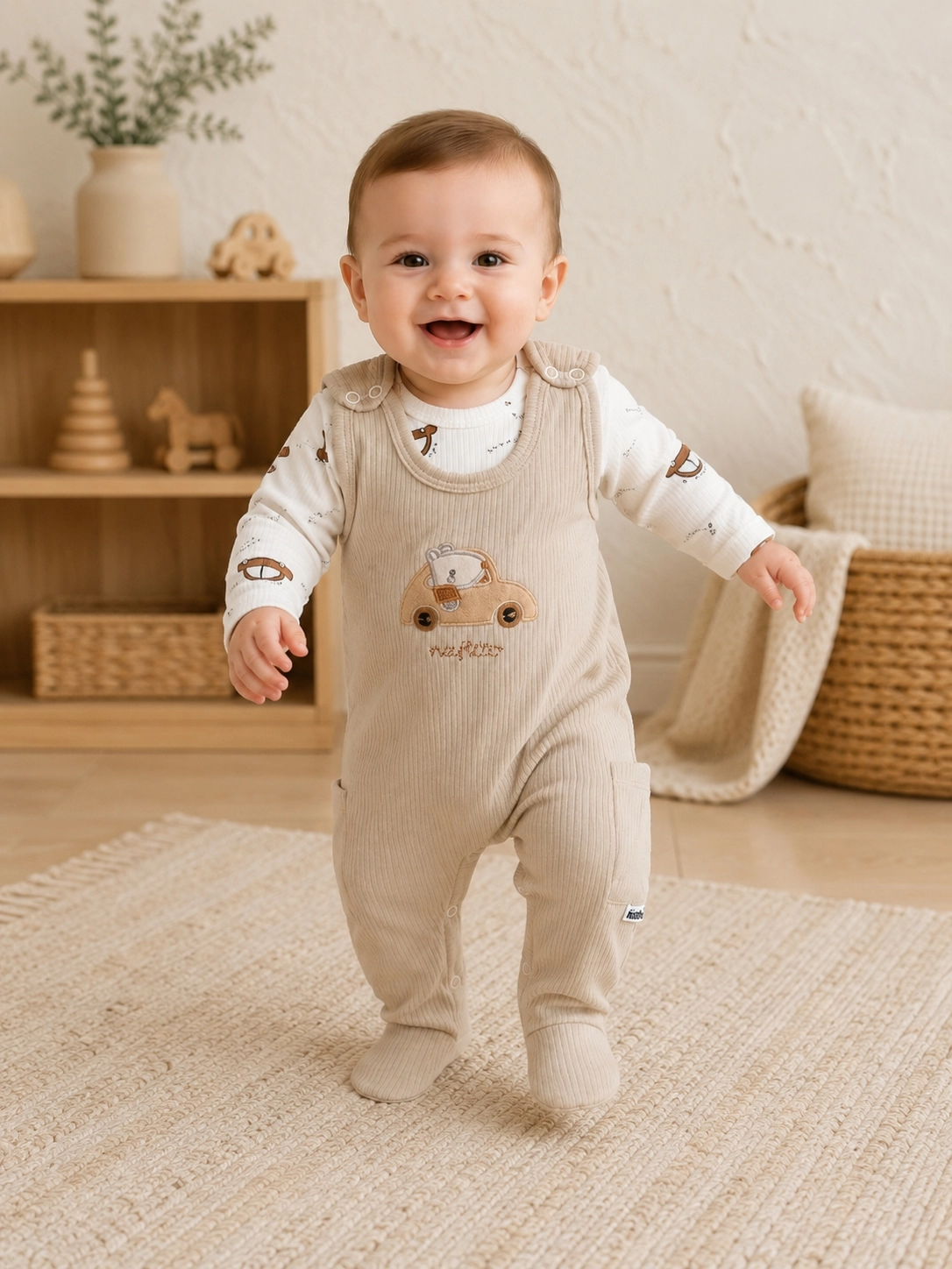 Nafitto 3-9 Ay Unisex Gezegen Desenli Bebek Tulum