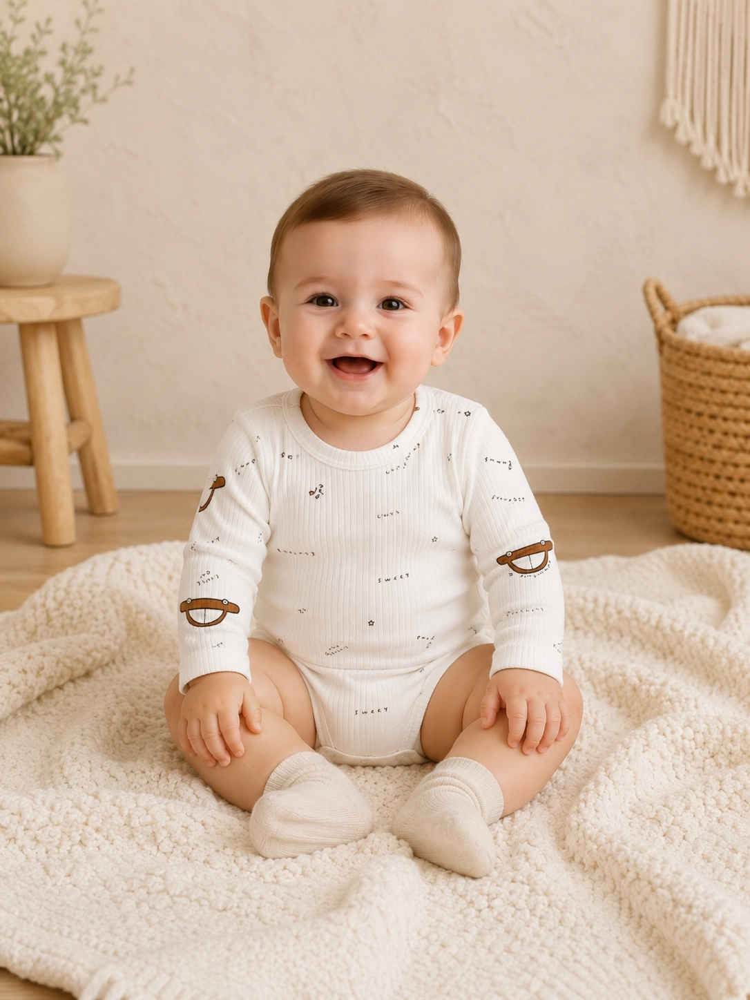 Nafitto 3-9 Ay Unisex Gezegen Desenli Bebek Tulum