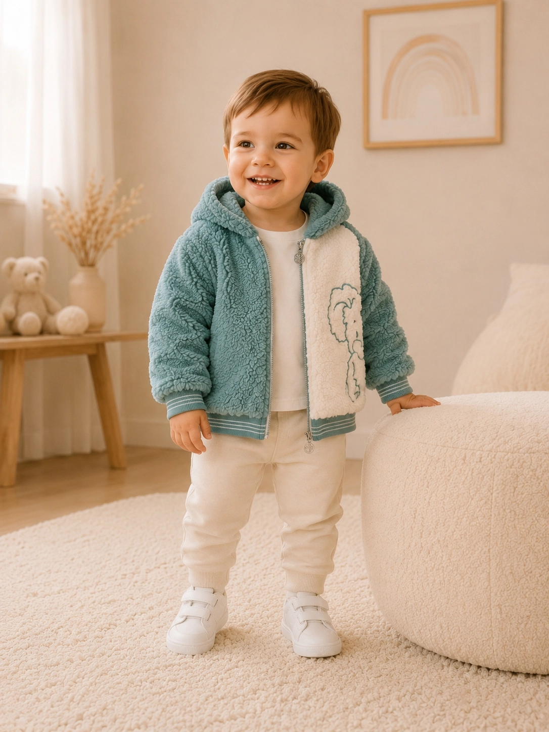 Cocosiss Mint Yeşili Kapüşonlu Peluş Bebek Montu
