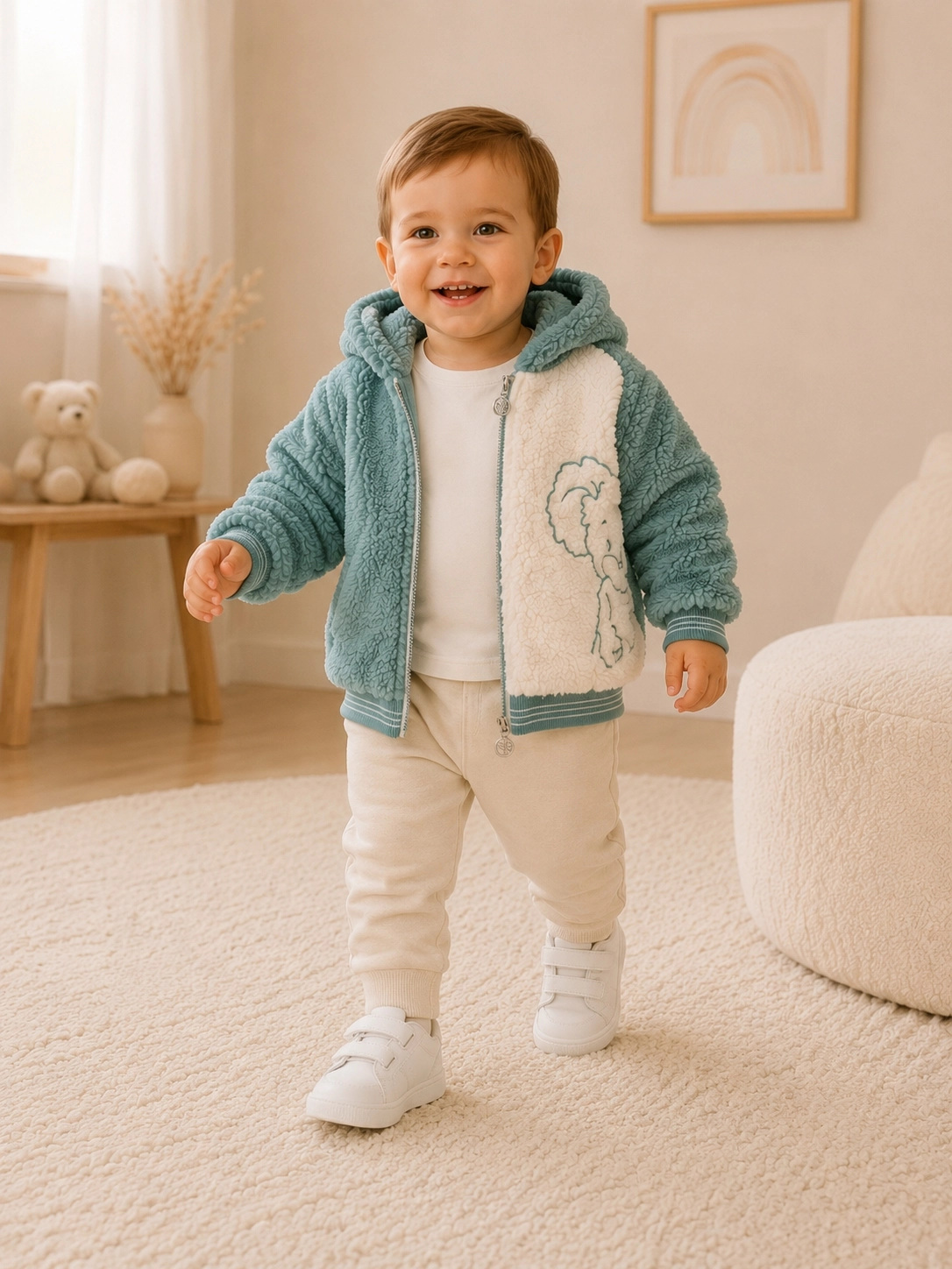 Cocosiss Mint Yeşili Kapüşonlu Peluş Bebek Montu