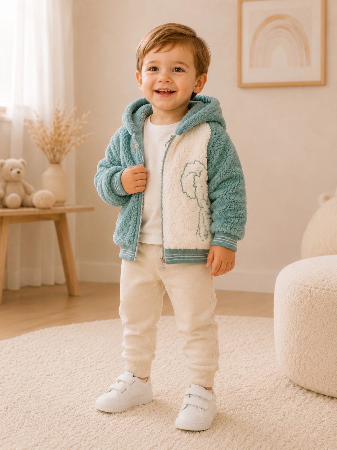 Cocosiss Mint Yeşili Kapüşonlu Peluş Bebek Montu