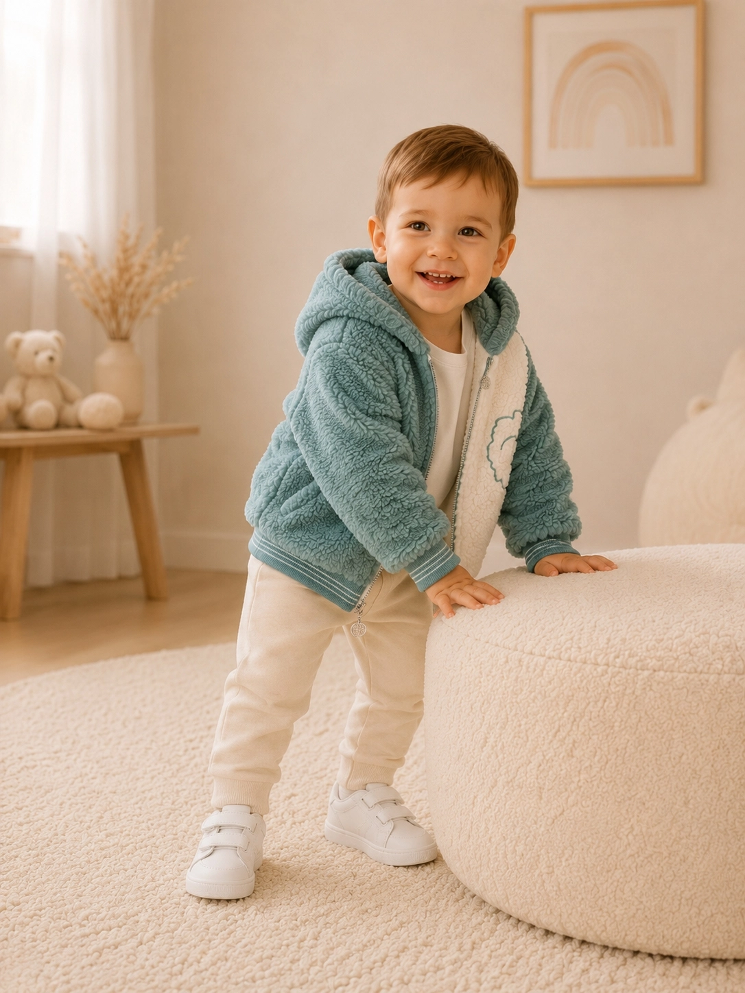Cocosiss Mint Yeşili Kapüşonlu Peluş Bebek Montu