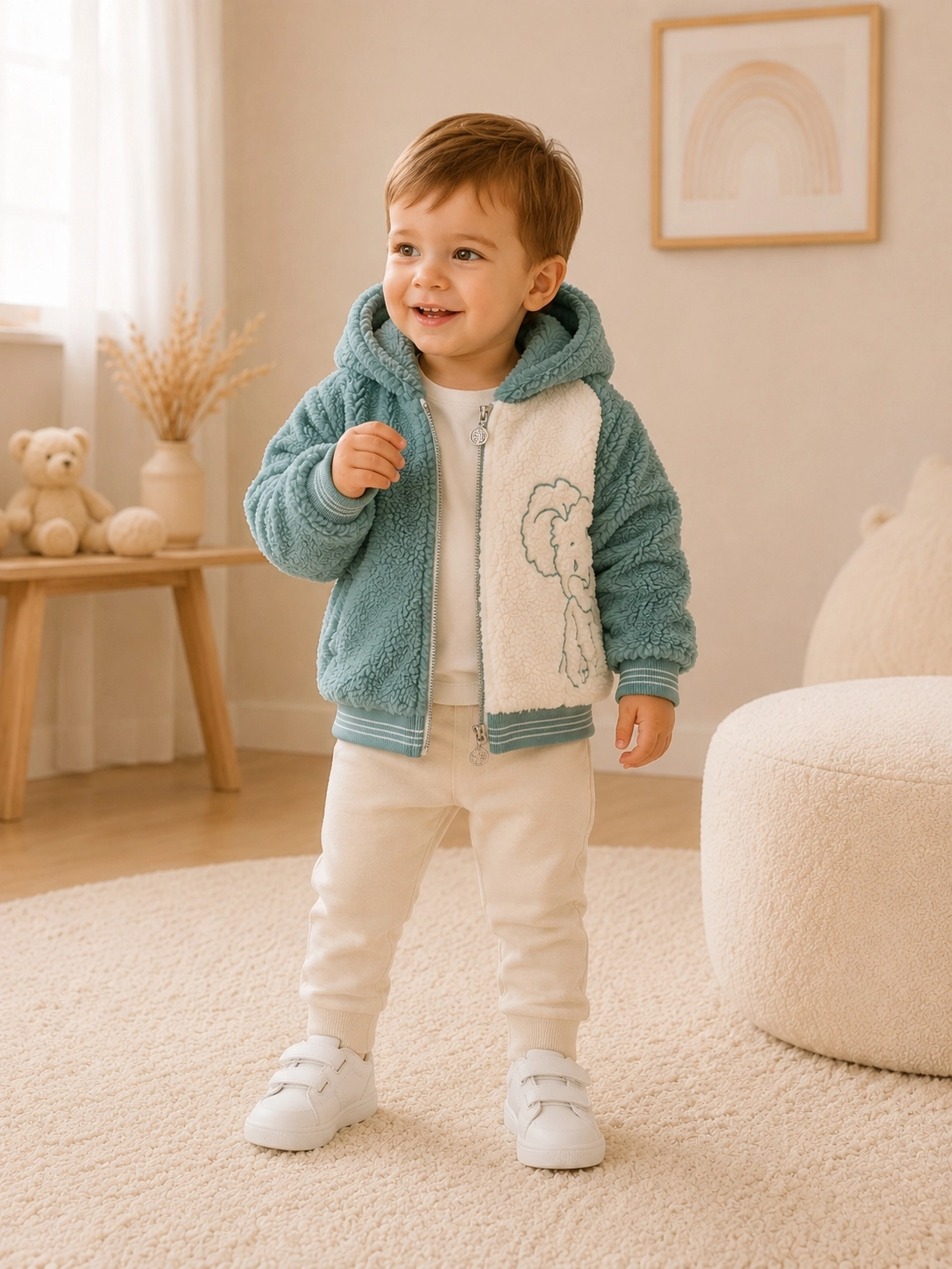 Cocosiss Mint Yeşili Kapüşonlu Peluş Bebek Montu