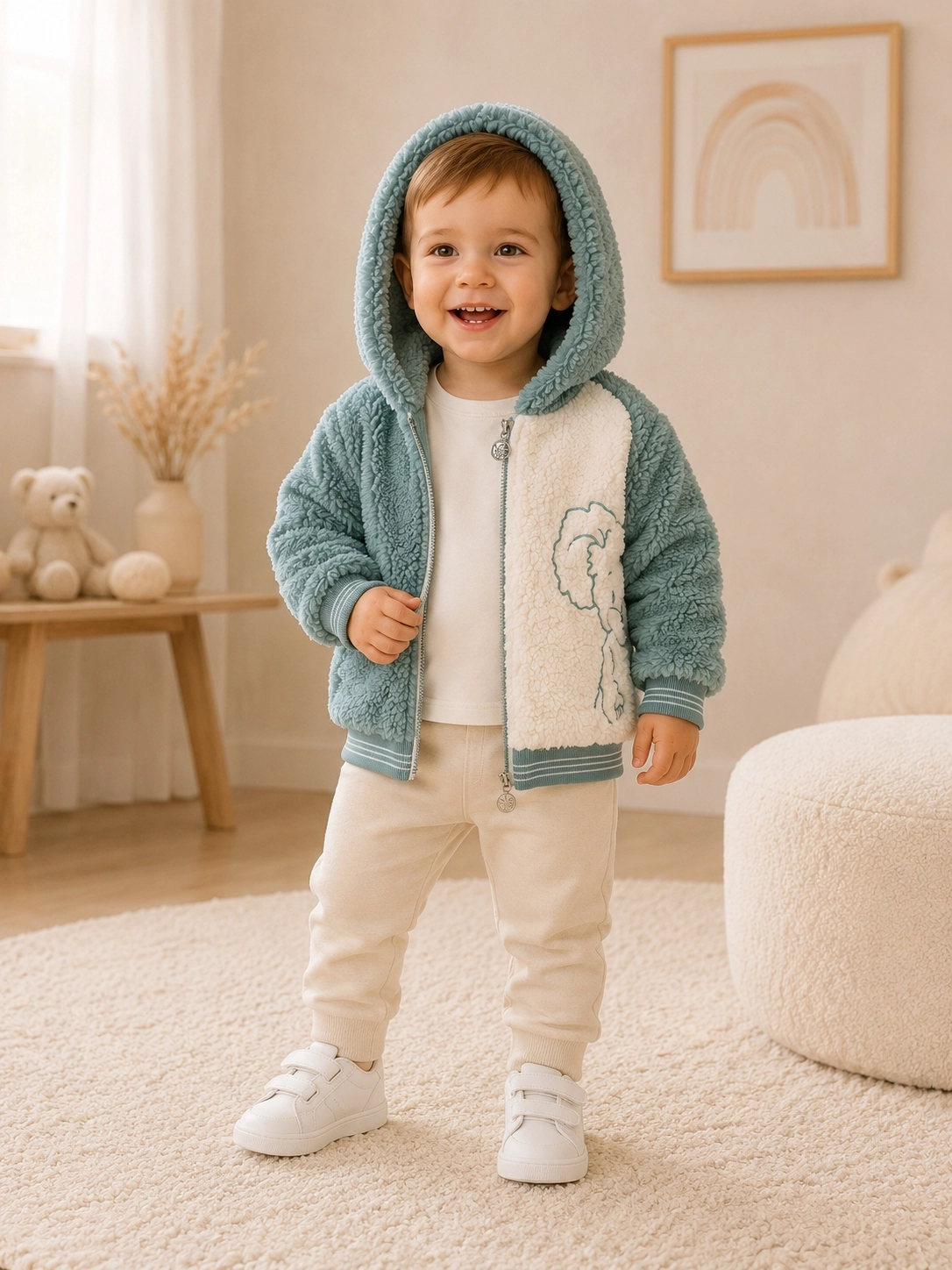 Cocosiss Mint Yeşili Kapüşonlu Peluş Bebek Montu