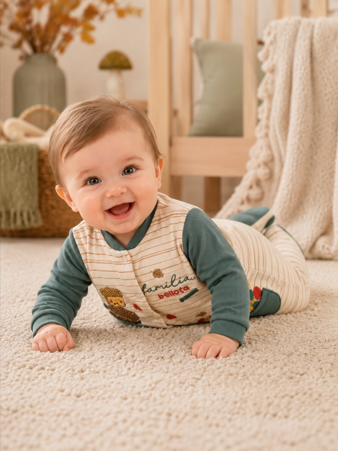 Hoppidik Çizgili Cepli Patikli Bebek Tulumu – Yeşil