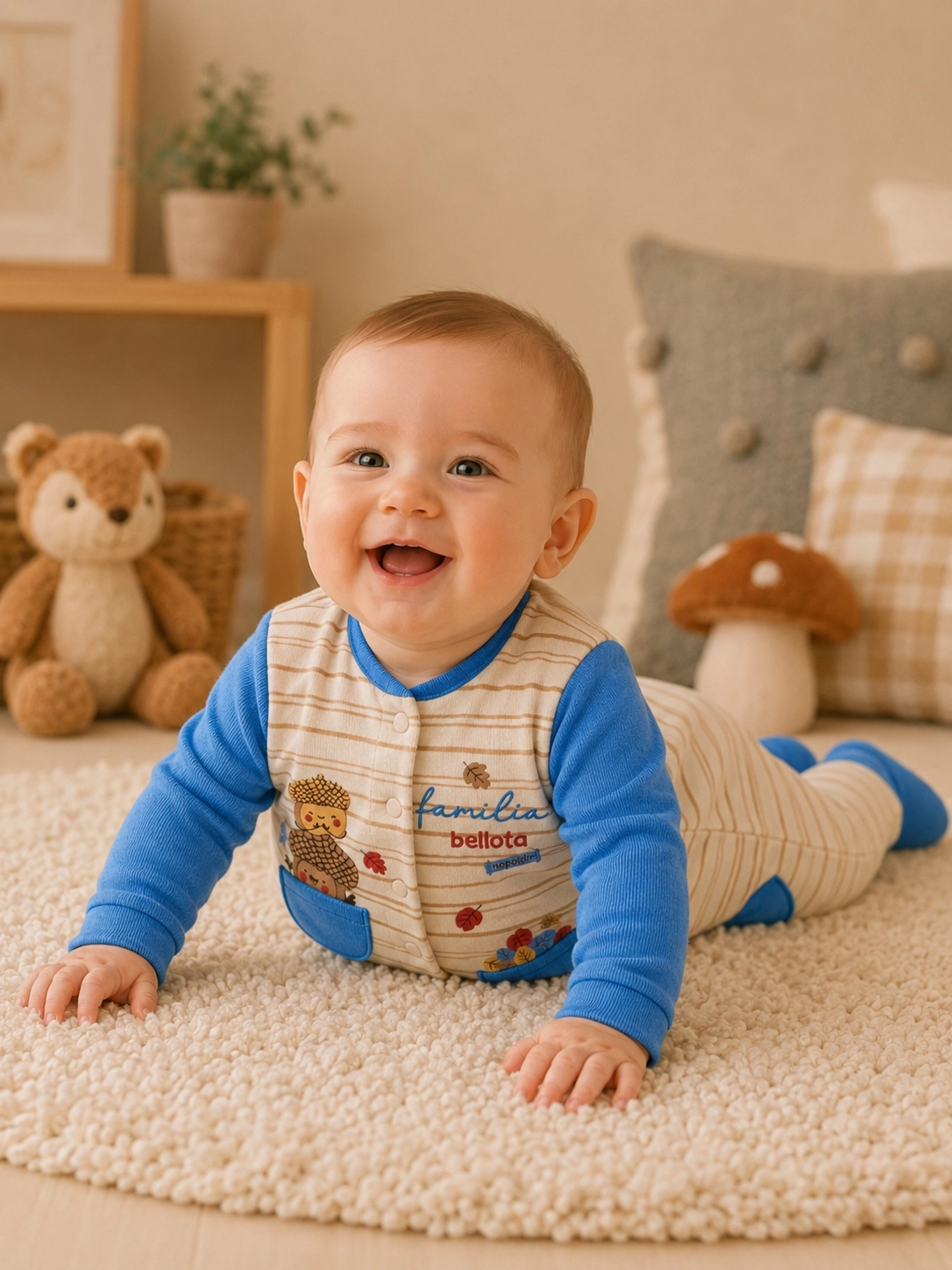 Hoppidik Çizgili Cepli Patikli Bebek Tulumu – Mavi