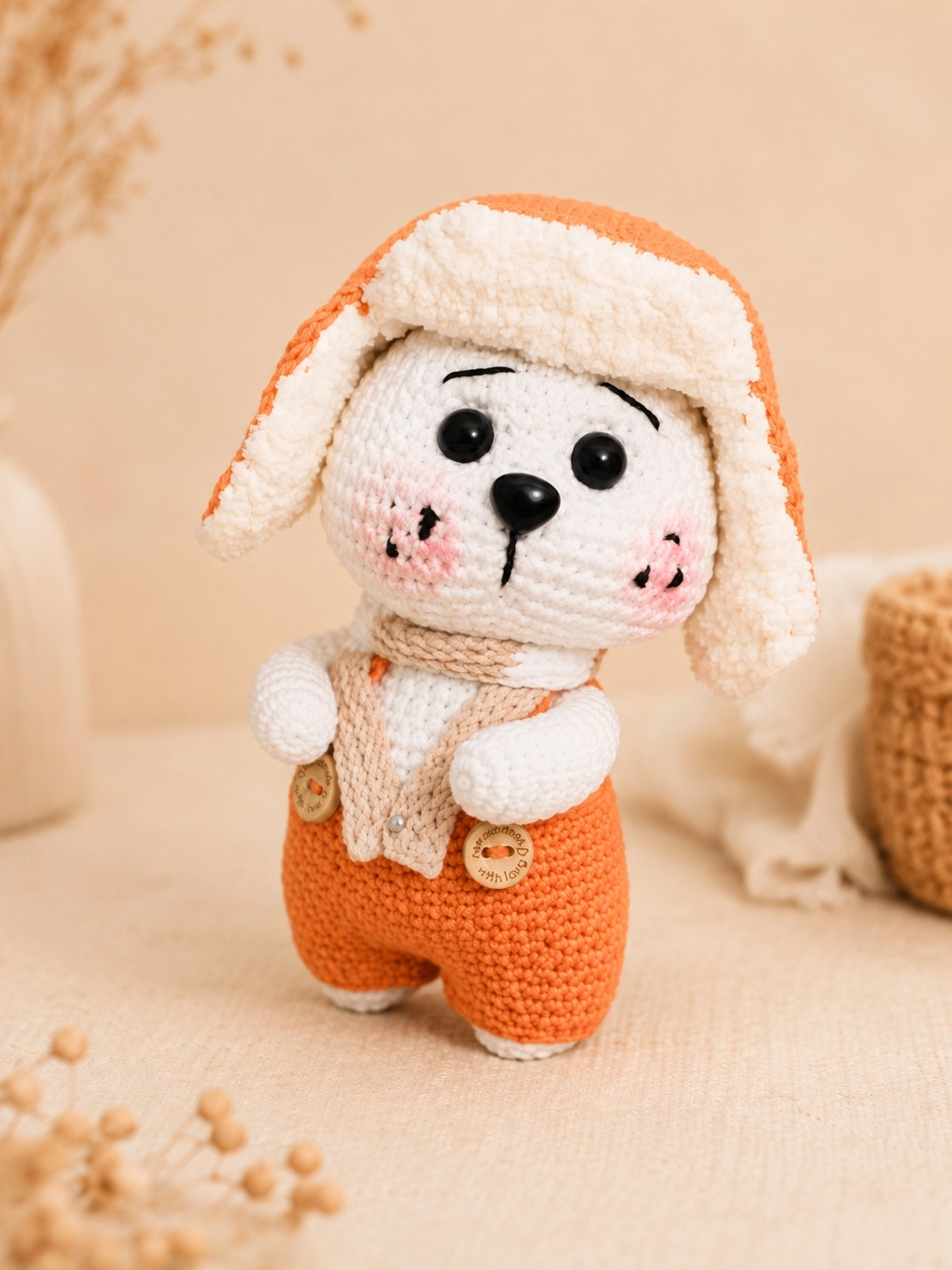 El Yapımı Amigurumi Kutup Ayısı  – Turuncu Şapkalı Sevimli Oyuncak