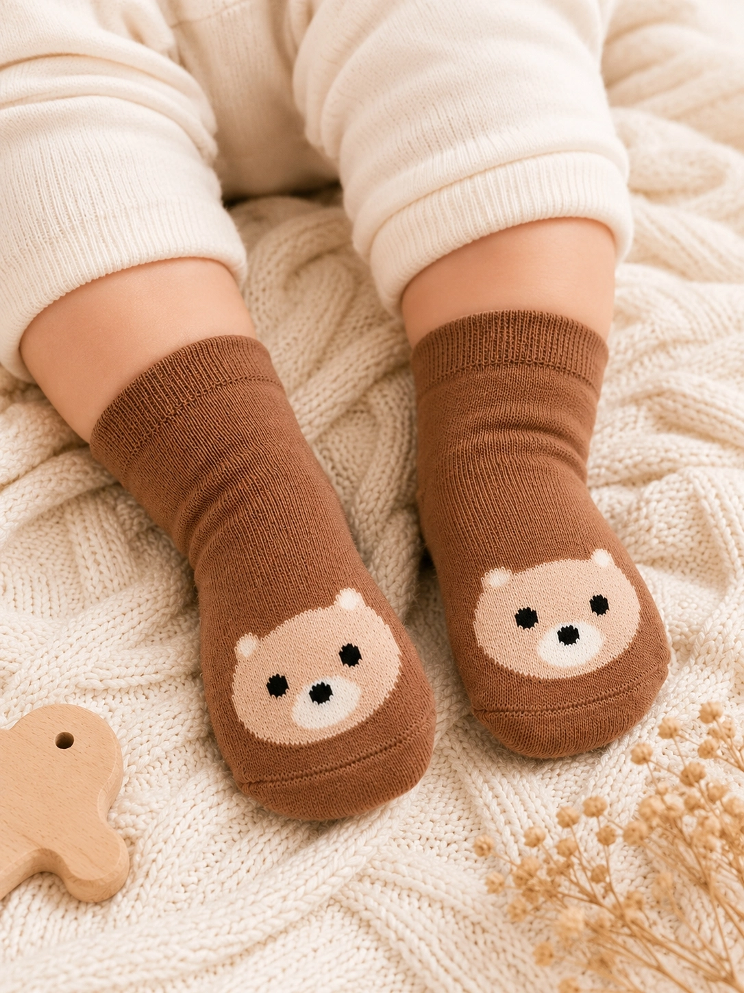 Defne Baby Ayıcık Desenli Kahverengi Bebek Çorabı 12-18 Ay