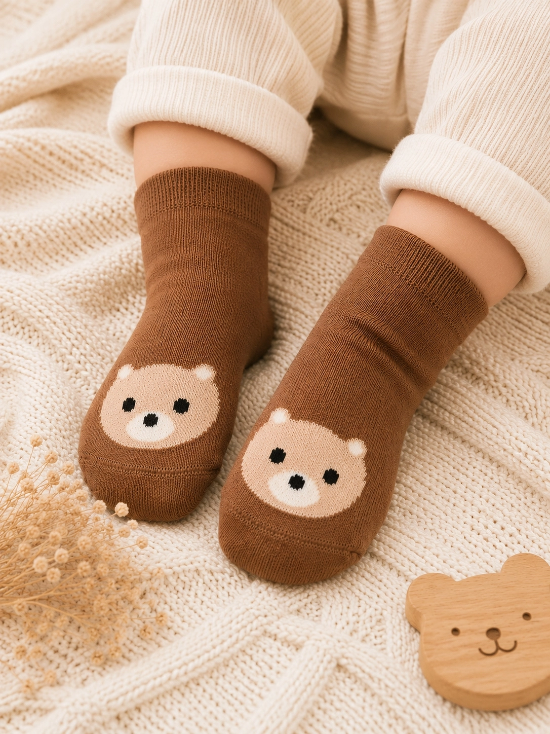 Defne Baby Ayıcık Desenli Kahverengi Bebek Çorabı 12-18 Ay
