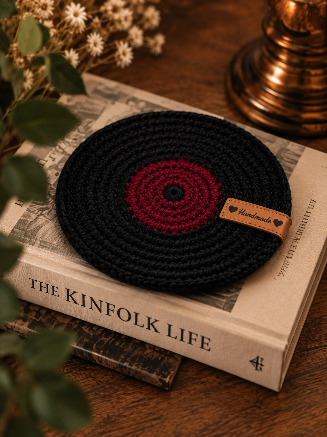 Hubush El Yapımı Retro Plak Bardak Altlığı – Örgü Vinyl Plak Tasarım-KİREMİT