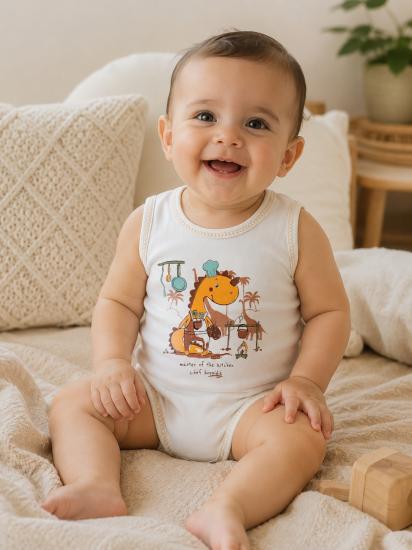 Hoppidik Şef Dinozor Baskılı Kolsuz Bebek Body