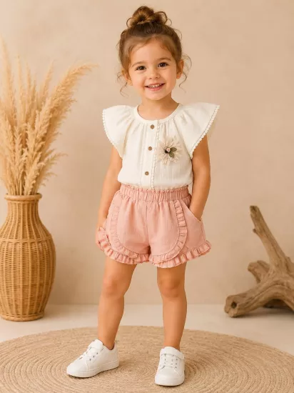 Mini Baray 9-24 Ay Önü Çi̇çekli̇ Kız Bebek Şortlu