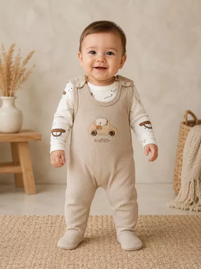 Nafitto 3-9 Ay Unisex Gezegen Desenli Bebek Tulum