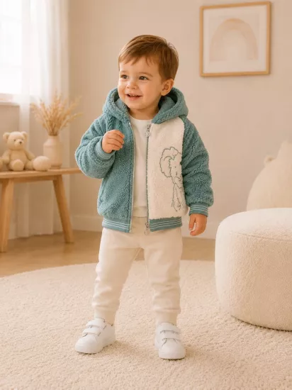 Cocosiss Mint Yeşili Kapüşonlu Peluş Bebek Montu