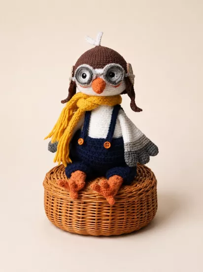 HUBUSH El Yapımı Pilot Leylek Amigurumi Oyuncak